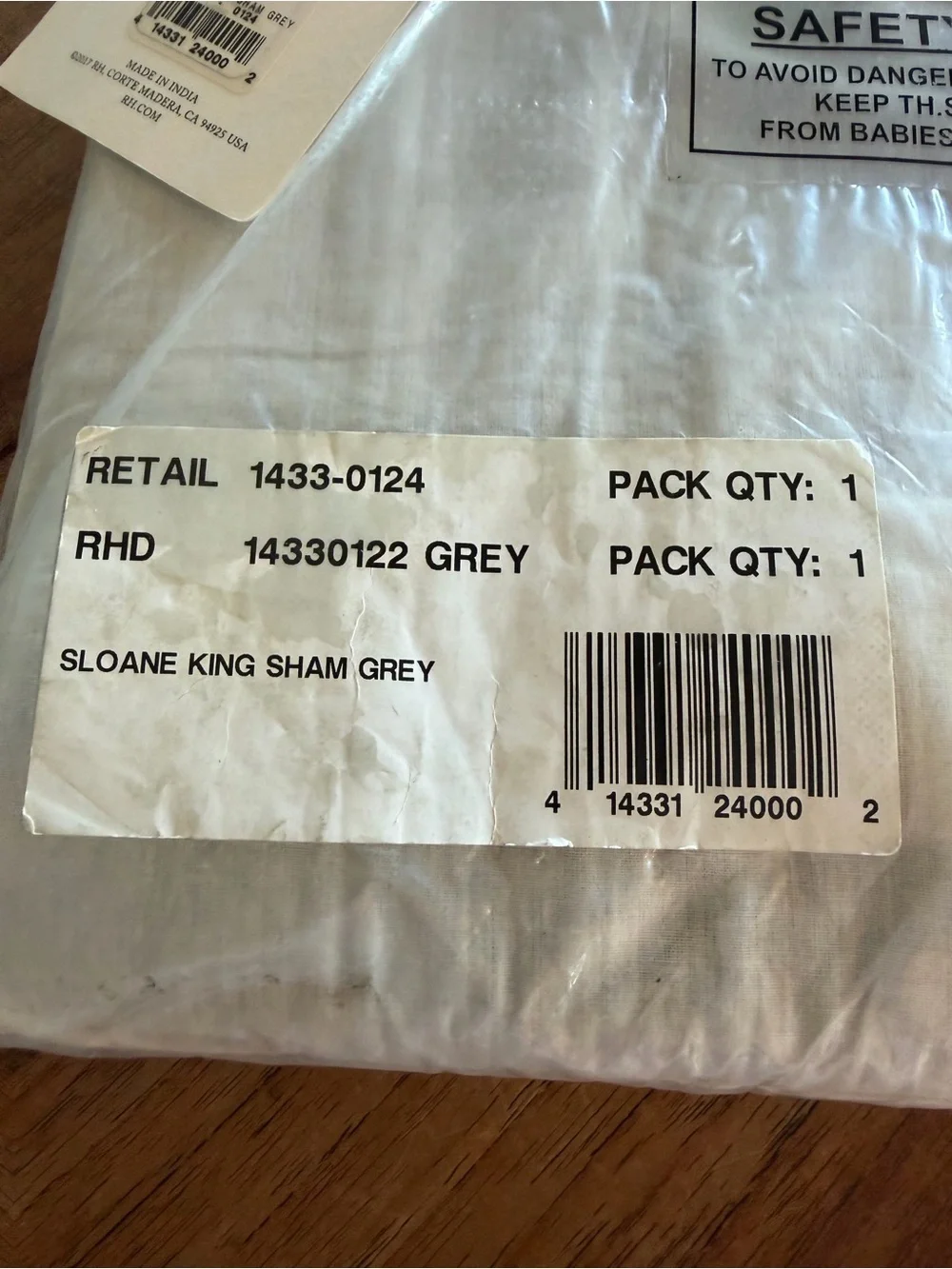 NWT Restoration Hardware RH Sloane King Sham Grey Pack 1 Heathered Cotton